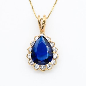Gold Sapphire Pendant, Created Sapphire, Teardrop Pendant, Royal Blue Pendant, Kate Middleton Pendant, Blue Sapphire Pendant, Gold Vermeil