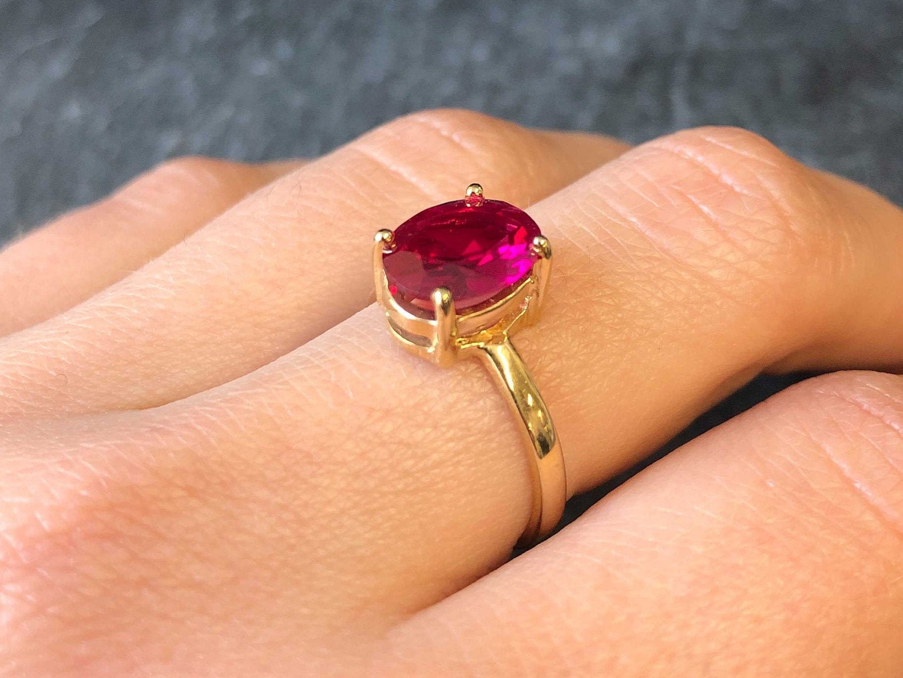 Gold Ruby Ring Created Ruby Engagement Ring Solitaire Ring Etsy UK