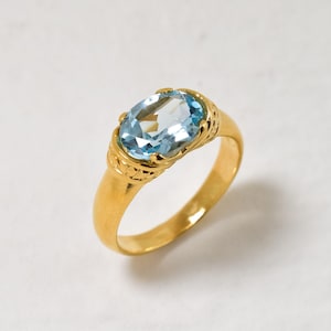 Bague Vintage En Argent Sterling 925 Avec Aigue-marine Bleue - Années 1940 - Taille 7 - Authentique Antiquité