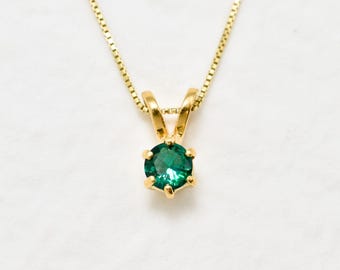 Gold Emerald Pendant, Dainty Emerald Necklace, Vermeil Pendant, Created Emerald Pendant, Minimalist Necklace, Small Gemstone, Gold Vermeil