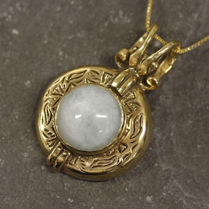 Gold Aqua Pendant, Natural Aquamarine, Blue Boho Pendant, Gold Plated Necklace, Large Round Pendant, Bohemian Pendant, Vermeil Pendant