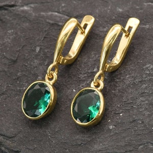 Gold Emerald Earrings, Dangling Earrings, Created Emerald, Gold Vermeil Earrings, Emerald Earrings, Green Earrings, Long Earrings, Valentine