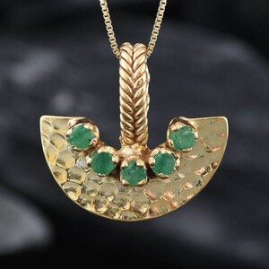 Gold Emerald Pendant, Natural Emerald Necklace, Crescent Pendant, Egyptian Pendant, Antient Pendant, Tribal Pendant, Gold Vermeil Necklace image 3