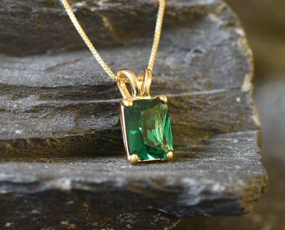 Gold Emerald Pendant Created Emerald Emerald Cut Pendant | Etsy