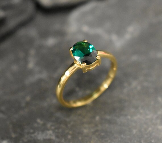 Gold Emerald Ring Emerald Ring Created Emerald Green | Etsy