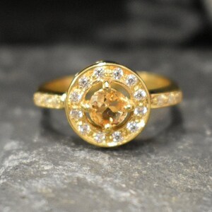 Gold Citrine Ring, Citrine Ring, Natural Citrine, November Ring, Gold Solitaire Ring, Vintage Gold Ring, Yellow Dimond Ring, 925 Silver Ring image 7