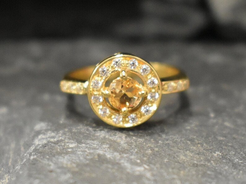 Gold Citrine Ring, Citrine Ring, Natural Citrine, November Ring, Gold Solitaire Ring, Vintage Gold Ring, Yellow Dimond Ring, 925 Silver Ring image 7