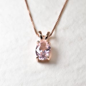 Gold Morganit Anhänger, erstellt Morganit, Rosegold Morganit Anhänger, Rosa Solitär Anhänger, Rosa Oval Halskette, Für Sie, Gold von Adina