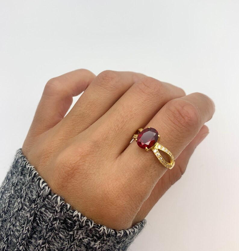 Gold Ruby Ring, Created Ruby, Red Engagement Ring, Split-shank Ring, Classic Ruby Ring, Vintage Oval Ring, Red Diamond, Gold By Adina image 2
