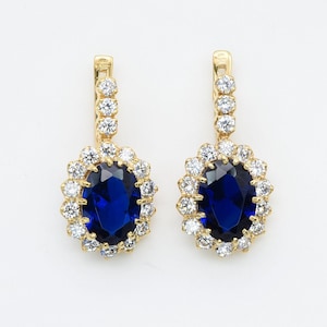 Blue Sapphire Earrings, Royal Blue Earrings, Princess Diana Style Earrings, Bridal Earrings, Blue Earrings, Sapphire Earrings, Gold Earrings