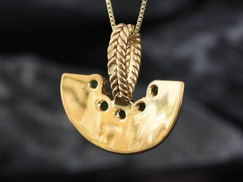 Gold Emerald Pendant, Natural Emerald Necklace, Crescent Pendant, Egyptian Pendant, Antient Pendant, Tribal Pendant, Gold Vermeil Necklace image 10