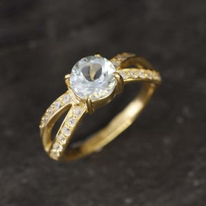 Blue Topaz Ring, Natural Blue Topaz, Gold Engagement Ring, December Birthstone, Round Solitaire Ring, Proposal Ring, Gold Vermeil Ring