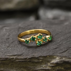 Gold Emerald Band, Created Emerald Ring, Stackable Band, Green Band, Gold Bypass Band, Vintage Ring, Gold Vermeil Ring, Gold Plated Ring