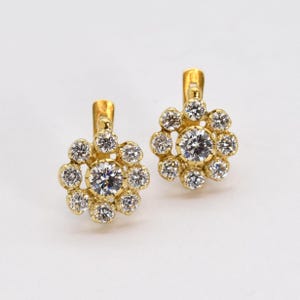 Diamond Flower Earrings, Created Diamond, Gold Diamond Earrings, Vintage Earrings, Sparkly Earrings, CZ Earrings, Silver Earrings