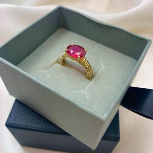 Gold Ruby Ring, Created Ruby, Red Boho Ring, Horizontal Ring, Gold Tribal Ring, Vintage Ring, Solitaire Ring, Gold Plated Ring, Gold Vermeil