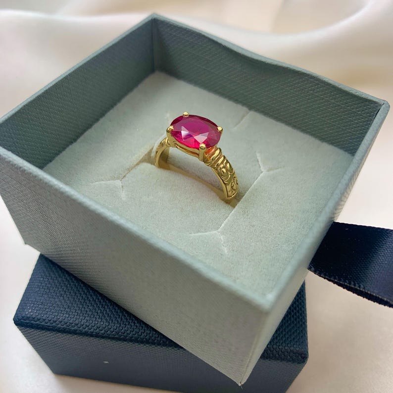 Gold Ruby Ring, Created Ruby, Red Boho Ring, Horizontal Ring, Gold Tribal Ring, Vintage Ring, Solitaire Ring, Gold Plated Ring, Gold Vermeil