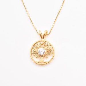 Diamond Tree Pendant, Created CZ Diamond, Gold Tree Diamond Pendant, Tree of Life Pendant, Gold Diamond Pendant, Nature symbol Pendant