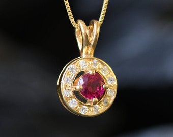 Gold Ruby Pendant, Created Ruby, Gold Vintage Pendant, Red Ruby Pendant, Vintage Pendant, Antique Pendant, Dainty Pendant, Gold Vermeil