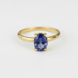Gold Iolite Ring, 2 Carat Solitaire, Purple Ring, Natural Iolite, Gold Plated Ring, Promise Ring, Proposal Ring, Dainty Ring, Vermeil Ring