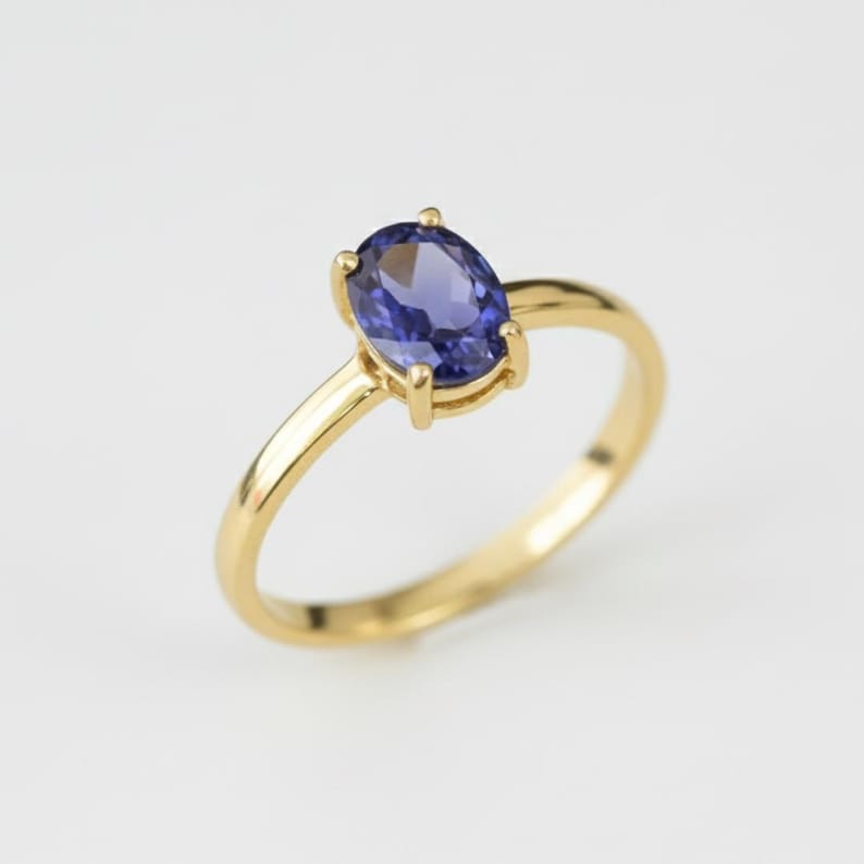 Gold Iolite Ring, 2 Carat Solitaire, Purple Ring, Natural Iolite, Gold Plated Ring, Promise Ring, Proposal Ring, Dainty Ring, Vermeil Ring