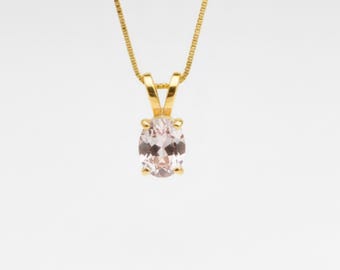 Gold Morganite Pendant, Created Morganite, Pink Diamond Pendant, Gold Dainty Pendant, Morganite Pendant, Pink Pendant, Layering Necklace