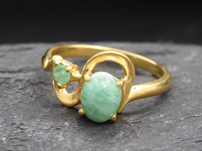 Anillo de oro y esmeralda, anillo de esmeralda vintage, esmeralda natural, anillo de esmeralda auténtica, piedra de nacimiento de mayo, anillo bohemio, anillo de aniversario, vermeil de oro imagen 7