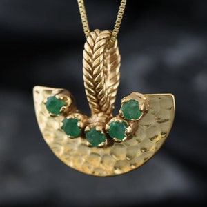Gold Emerald Pendant, Natural Emerald Necklace, Crescent Pendant, Egyptian Pendant, Antient Pendant, Tribal Pendant, Gold Vermeil Necklace image 8