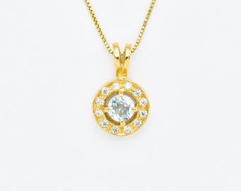 Gold Topaz Pendant, Natural Blue Topaz, Blue Topaz Necklace, December Birthstone Pendant, Blue Diamond Necklace, Gift For Her, Gold By Adina