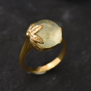 Anillo de hoja de oro, prehnita natural, anillo de piedra natal de mayo, anillo de flor de oro, anillo antiguo de oro, anillo vintage, anillo de plata maciza, chapado en oro de 18 quilates imagen 10