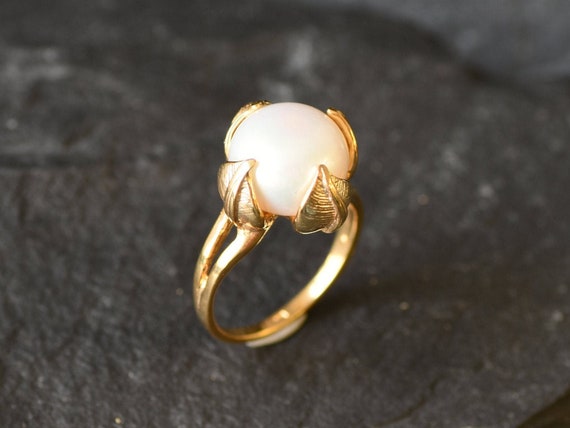 Gold Pearl Ring Natural Pearl June Birthstone Gold Leaf - Etsy