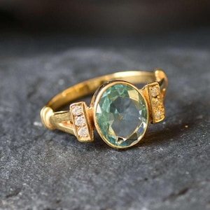 Gold Aqua Ring, Gold Vintage Ring, Created Aquamarine, Aquamarine Ring, Blue Stone Ring, Delicate Ring, 18K Gold Ring, Gold Vermeil Ring