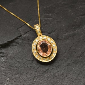 Antique Pendant, Morganite Pendant, Gold Necklace, Created Morganite, Pink Vintage Pendant, Gold Plated Pendant, Pink Oval Pendant, Vermeil