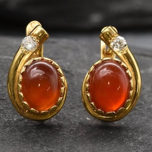 Gold Carnelian Earrings, Gold Vintage Earrings, Natural Carnelian, Red Agate Earrings, Carnelian Earrings, Gold Antique Earrings,18K Vermeil