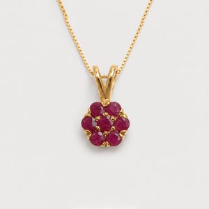 Gold Ruby Pendant, Natural Ruby, Red Flower Pendant, Daisy Pendant, Dainty Pendant, July Birthstone, Gold Plated Pendant, Gold Vermeil