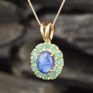 Kyanite Pendant, Gold Victorian Pendant, Gold Kyanite Pendant, Natural Kyanite, Natural Emerald, May Birthstone, Kyanite Necklace, 18K Gold image 3