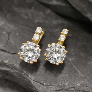 Gold CZ Earrings, Diamond Earrings, 2 carat Diamond, Created Diamond, Bridal Diamond Earrings, Bridal Earrings, CZ Diamonds, Solid Silver image 9