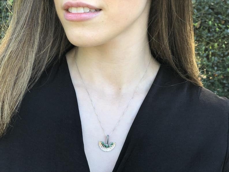 Gold Emerald Pendant, Natural Emerald Necklace, Crescent Pendant, Egyptian Pendant, Antient Pendant, Tribal Pendant, Gold Vermeil Necklace image 2