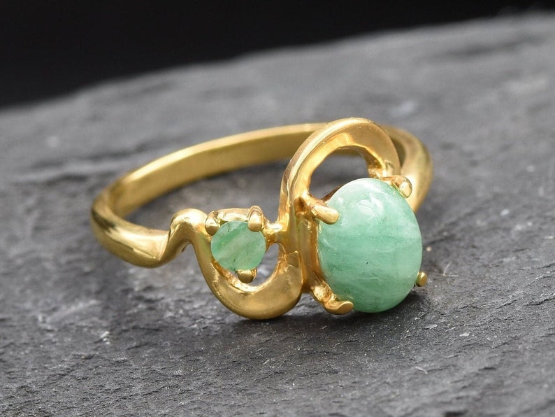 Anillo de oro y esmeralda, anillo de esmeralda vintage, esmeralda natural, anillo de esmeralda auténtica, piedra de nacimiento de mayo, anillo bohemio, anillo de aniversario, vermeil de oro imagen 8