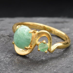 Anillo de oro y esmeralda, anillo de esmeralda vintage, esmeralda natural, anillo de esmeralda auténtica, piedra de nacimiento de mayo, anillo bohemio, anillo de aniversario, vermeil de oro imagen 3