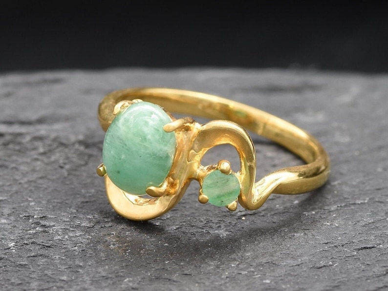 Anillo de oro y esmeralda, anillo de esmeralda vintage, esmeralda natural, anillo de esmeralda auténtica, piedra de nacimiento de mayo, anillo bohemio, anillo de aniversario, vermeil de oro imagen 3