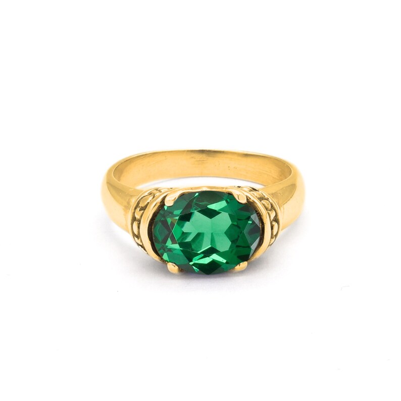 Anello in oro e smeraldo, anello tribale con smeraldo, anello antico, anello vintage con smeraldo, anello di fidanzamento con smeraldo, anello in oro verde, anello solitario con smeraldo immagine 7
