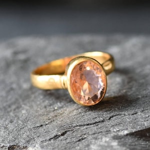 Gold Morganite Ring, Gold Promise Ring, Created Morganite, Gold Solitaire Ring, Promise Ring, Engagement Ring, Morganite Ring, Gold Vermeil