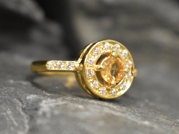 Gold Citrine Ring, Citrine Ring, Natural Citrine, November Ring, Gold Solitaire Ring, Vintage Gold Ring, Yellow Dimond Ring, 925 Silver Ring