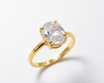 Gold Diamant Ring, erstellt CZ Diamant, Vergoldeter Ring, 3 Karat Ring, Solitärring, Diamant Ovalring, funkelnden Ring, Gold Vermeil Ring