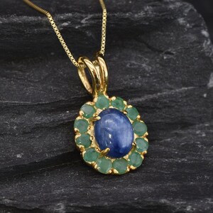Kyanite Pendant, Gold Victorian Pendant, Gold Kyanite Pendant, Natural Kyanite, Natural Emerald, May Birthstone, Kyanite Necklace, 18K Gold image 7