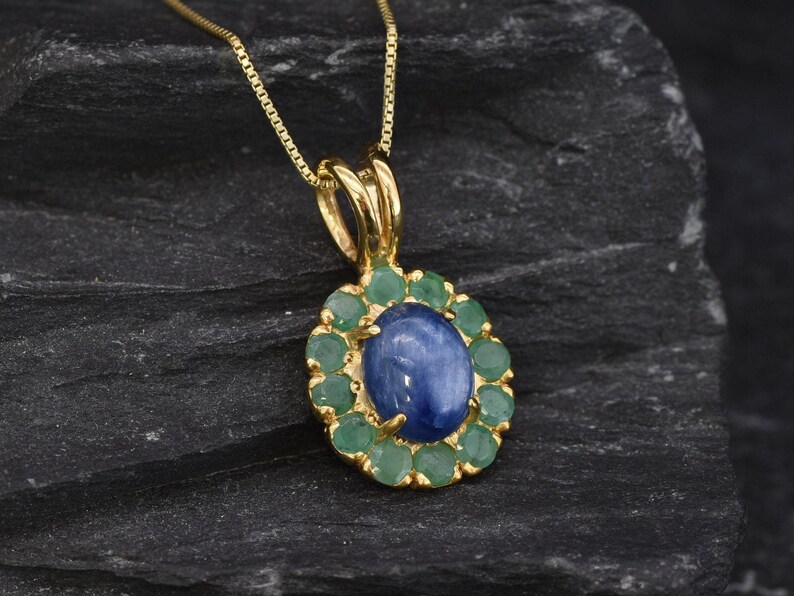 Kyanite Pendant, Gold Victorian Pendant, Gold Kyanite Pendant, Natural Kyanite, Natural Emerald, May Birthstone, Kyanite Necklace, 18K Gold image 7