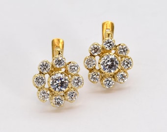 Diamond Flower Earrings, Created Diamond, Gold Diamond Earrings, Vintage Earrings, Sparkly Earrings, CZ Earrings, Silver Earrings