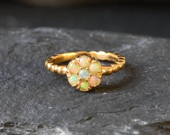 Gold Flower Ring, Fire Opal Ring, Daisy Ring, Natural Opal, October Birthstone, Gold Plated Ring, Dainty Flower Ring, Vintage Ring, Vermeil