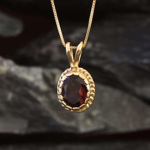Gold Garnet Pendant, Natural Garnet, January Birthstone, Gold Victorian Pendant, Vintage Pendant, Dainty Pendant, Garnet Pendant, 18K Plated