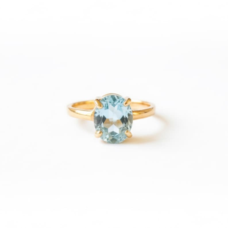 Gold Blue Topaz Ring, 3 Carat Oval Ring, Natural Blue Topaz, Vintage Ring, December Birthstone, Blue Topaz Ring, Blue Ring, Gold Vermeil